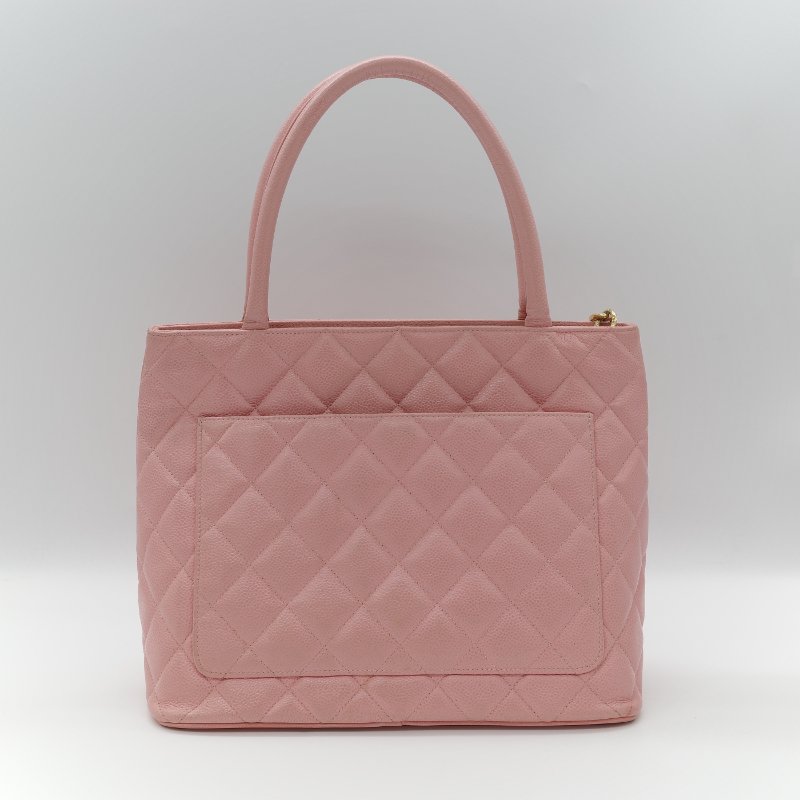 Chanel 香奈兒 希爾頓 櫻花粉 粒面牛皮 金幣包 單肩包 拉鍊 托特包 單肩包-3