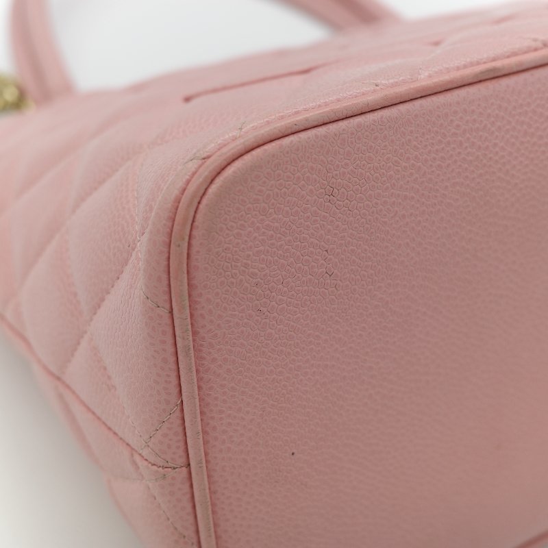 Chanel 香奈兒 希爾頓 櫻花粉 粒面牛皮 金幣包 單肩包 拉鍊 托特包 單肩包-7