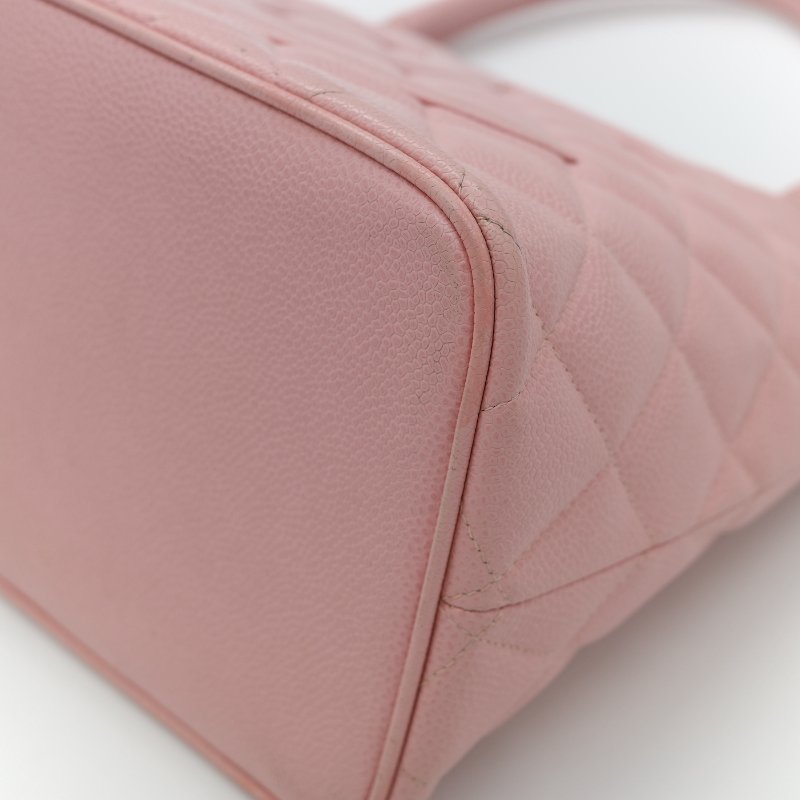 Chanel 香奈兒 希爾頓 櫻花粉 粒面牛皮 金幣包 單肩包 拉鍊 托特包 單肩包-9