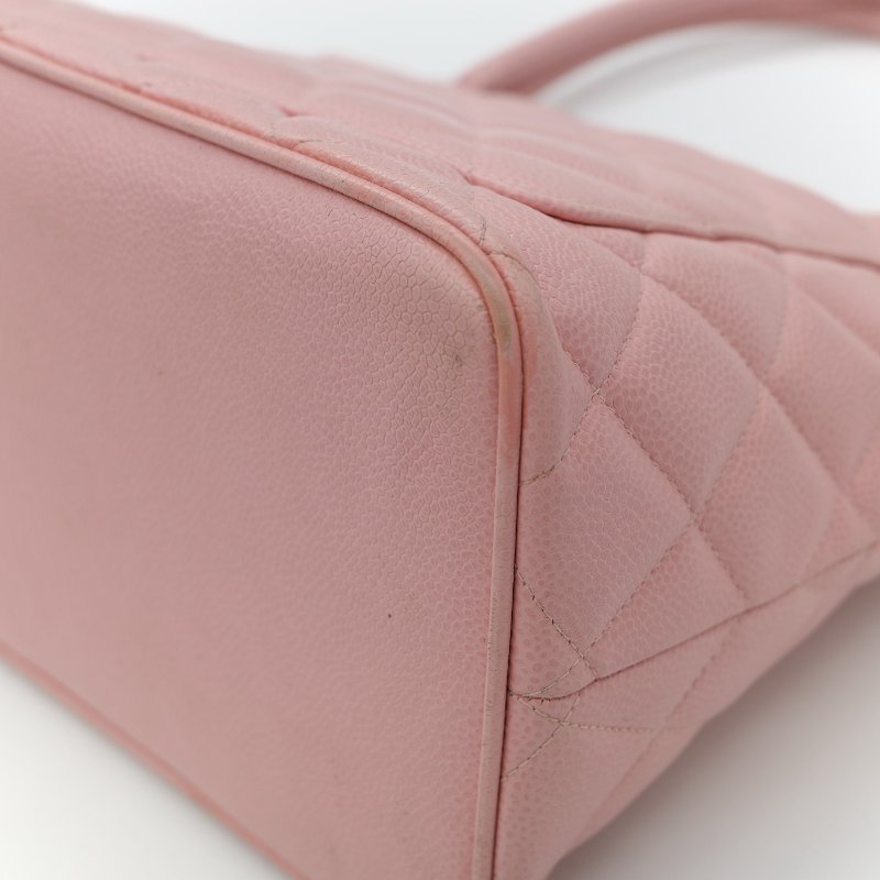 Chanel 香奈兒 希爾頓 櫻花粉 粒面牛皮 金幣包 單肩包 拉鍊 托特包 單肩包-10