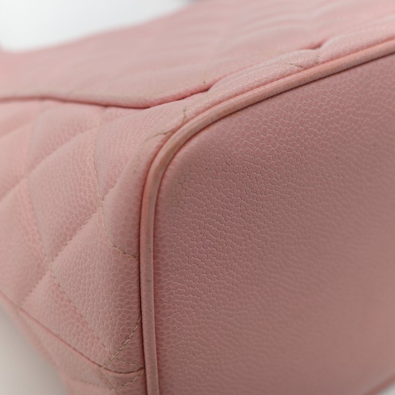 Chanel 香奈兒 希爾頓 櫻花粉 粒面牛皮 金幣包 單肩包 拉鍊 托特包 單肩包-11