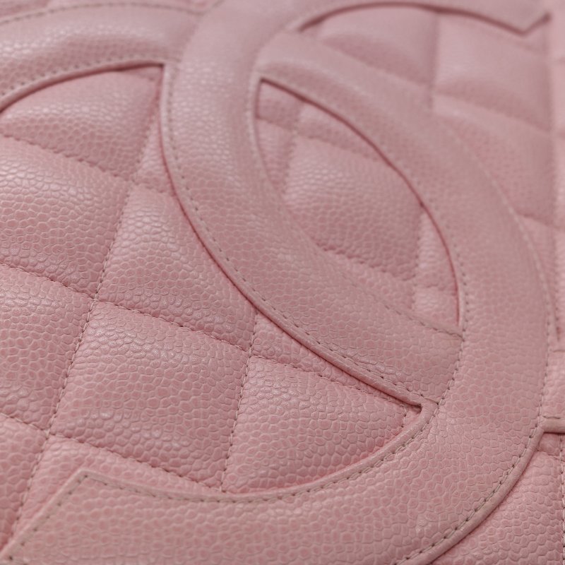 Chanel 香奈兒 希爾頓 櫻花粉 粒面牛皮 金幣包 單肩包 拉鍊 托特包 單肩包-13