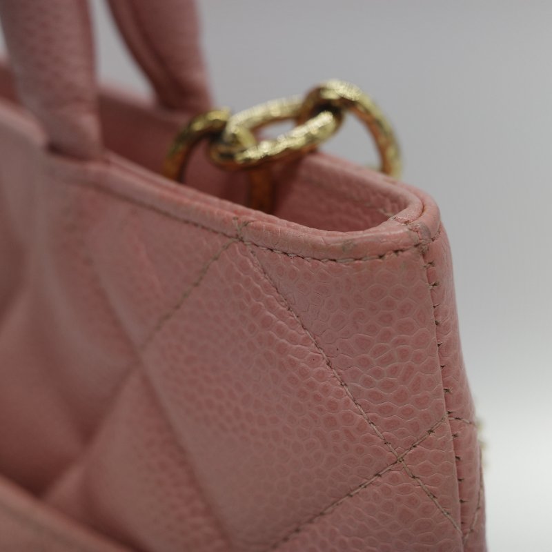 Chanel 香奈兒 希爾頓 櫻花粉 粒面牛皮 金幣包 單肩包 拉鍊 托特包 單肩包-17