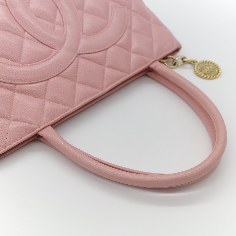 Chanel 香奈兒 希爾頓 櫻花粉 粒面牛皮 金幣包 單肩包 拉鍊 托特包 單肩包-20
