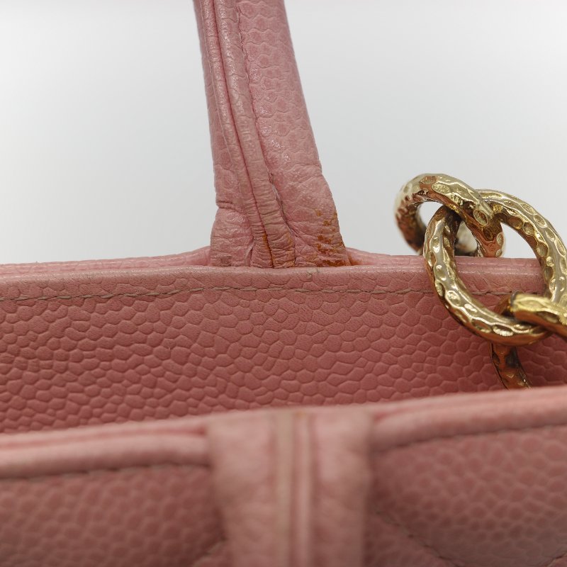 Chanel 香奈兒 希爾頓 櫻花粉 粒面牛皮 金幣包 單肩包 拉鍊 托特包 單肩包-25