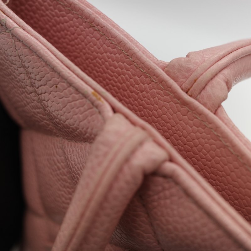 Chanel 香奈兒 希爾頓 櫻花粉 粒面牛皮 金幣包 單肩包 拉鍊 托特包 單肩包-26