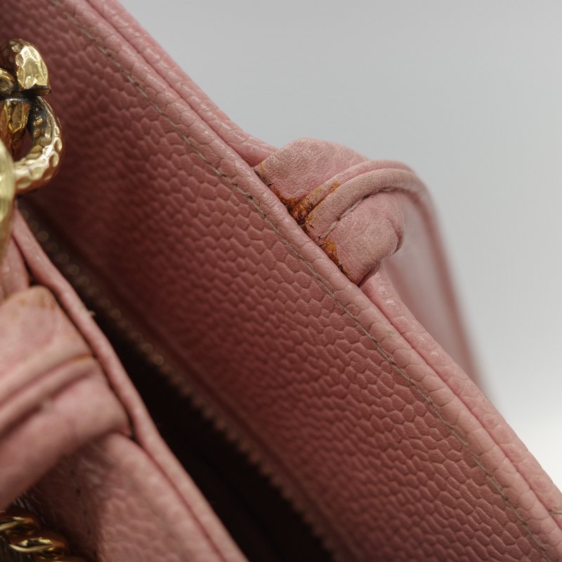 Chanel 香奈兒 希爾頓 櫻花粉 粒面牛皮 金幣包 單肩包 拉鍊 托特包 單肩包-28