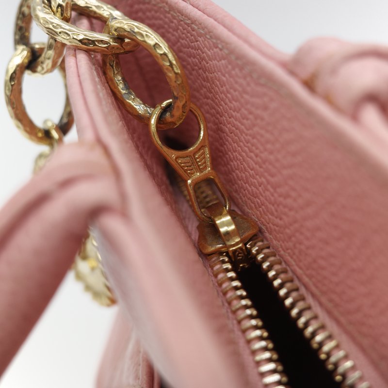 Chanel 香奈兒 希爾頓 櫻花粉 粒面牛皮 金幣包 單肩包 拉鍊 托特包 單肩包-31