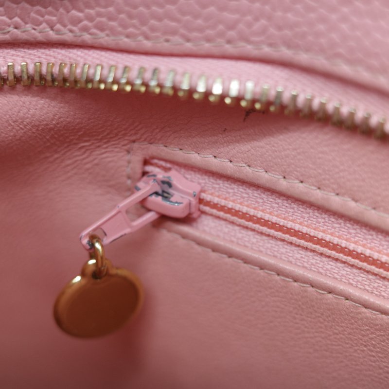 Chanel 香奈兒 希爾頓 櫻花粉 粒面牛皮 金幣包 單肩包 拉鍊 托特包 單肩包-37