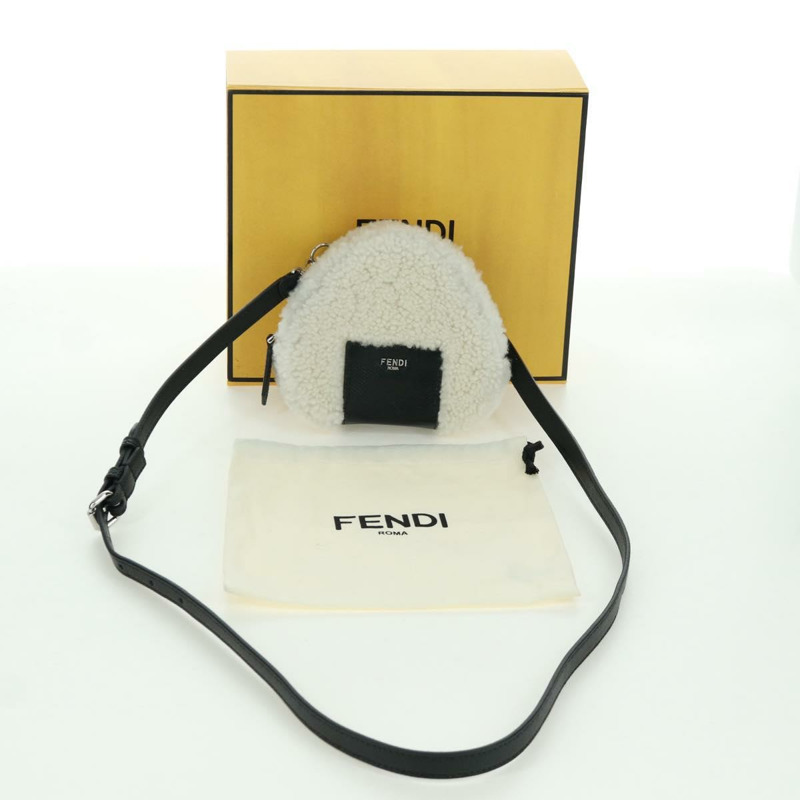 【日本直送】FENDI Rice Ball 單肩包 Mouton 白色銀色 Auth ARZ384SM-11
