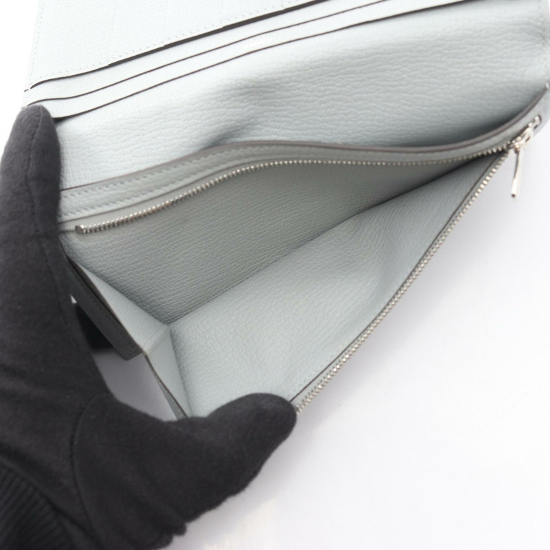 愛馬仕 Bearn Soufflet 雙折皮夾 047206CK 鴕鳥皮 藍色冰川色 SHW-3