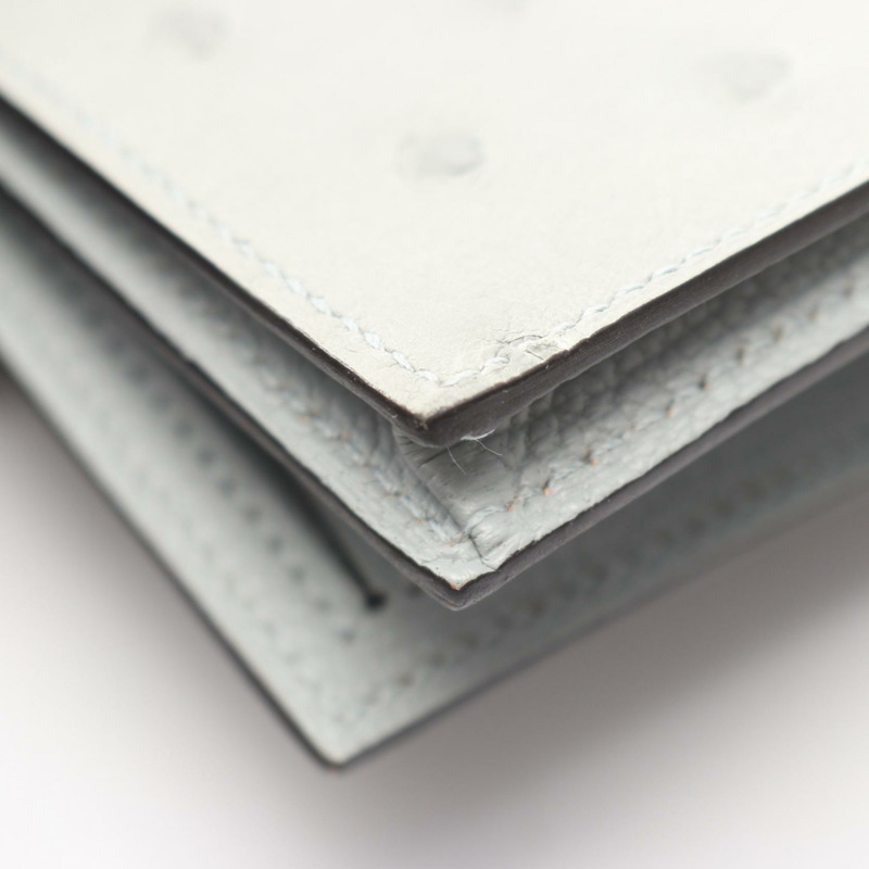 愛馬仕 Bearn Soufflet 雙折皮夾 047206CK 鴕鳥皮 藍色冰川色 SHW-6