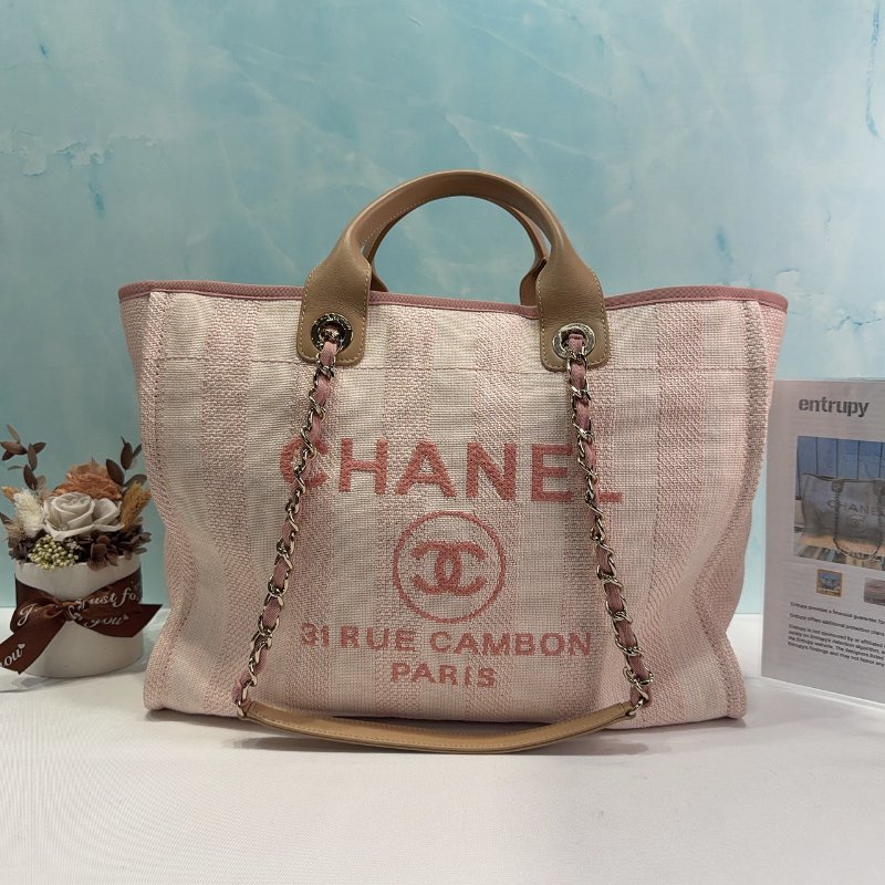 CHANEL 粉色帆布沙灘托特包-0