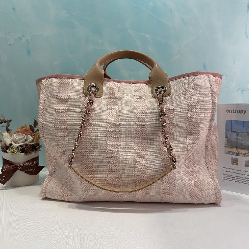 CHANEL 粉色帆布沙灘托特包-1