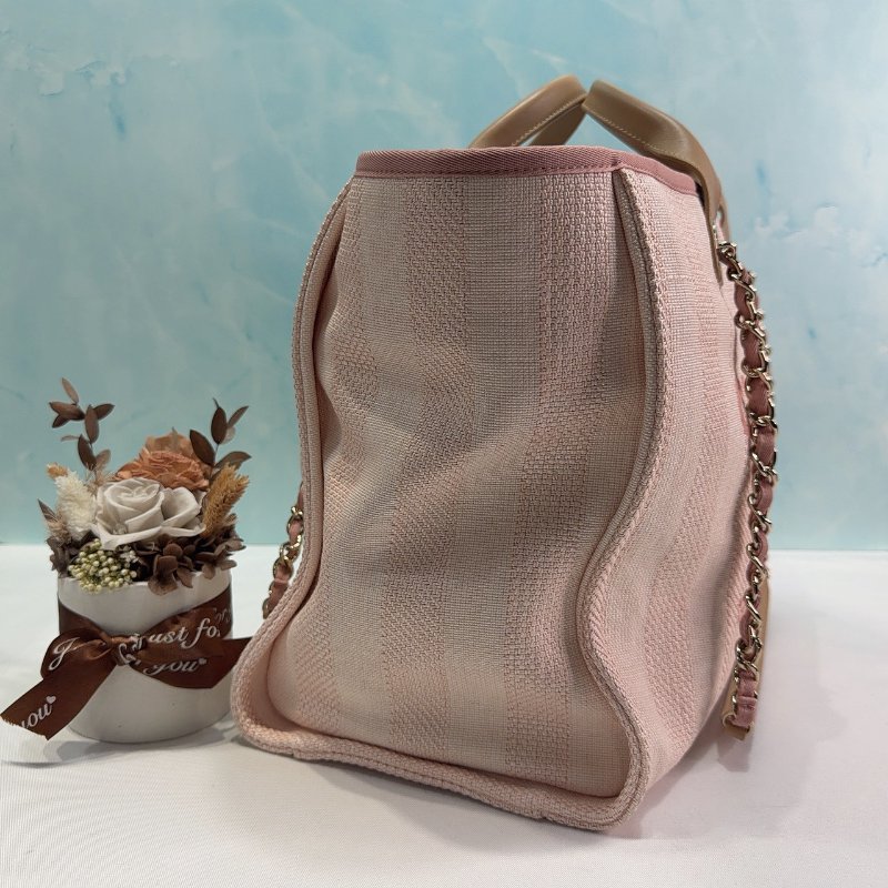 CHANEL 粉色帆布沙灘托特包-3