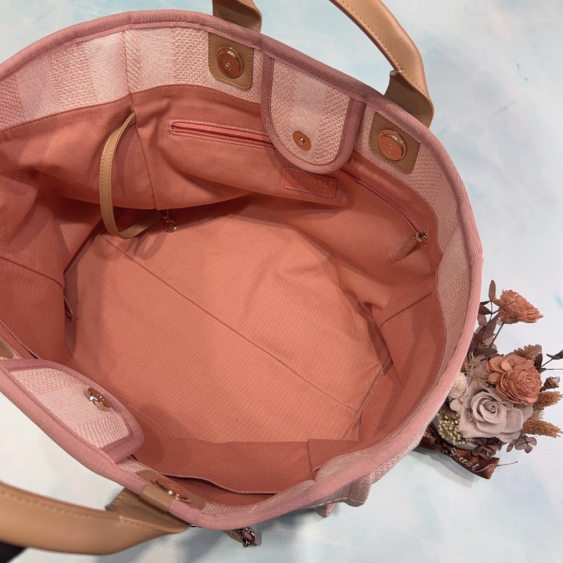 CHANEL 粉色帆布沙灘托特包-4