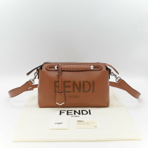 Fendi 芬迪  8BL 中型 By The Way 焦糖色 Logo 牛皮 波士頓包 手提包 斜挎包