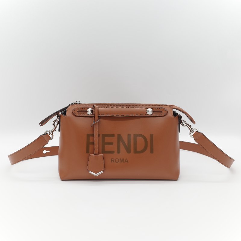 Fendi 芬迪 8BL 中型 By The Way 焦糖色 Logo 牛皮 波士頓包 手提包 斜挎包-1