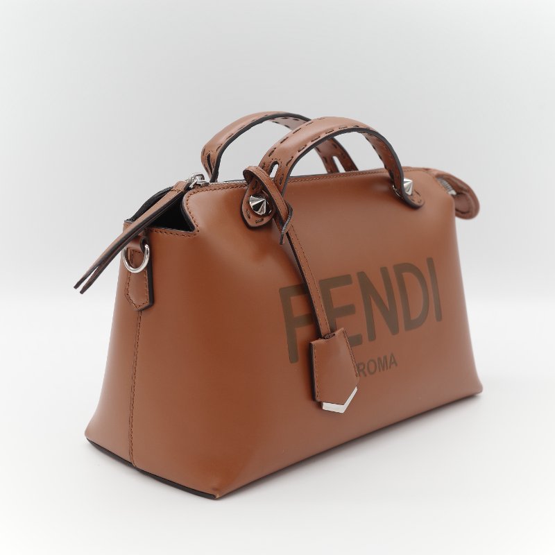 Fendi 芬迪 8BL 中型 By The Way 焦糖色 Logo 牛皮 波士頓包 手提包 斜挎包-3