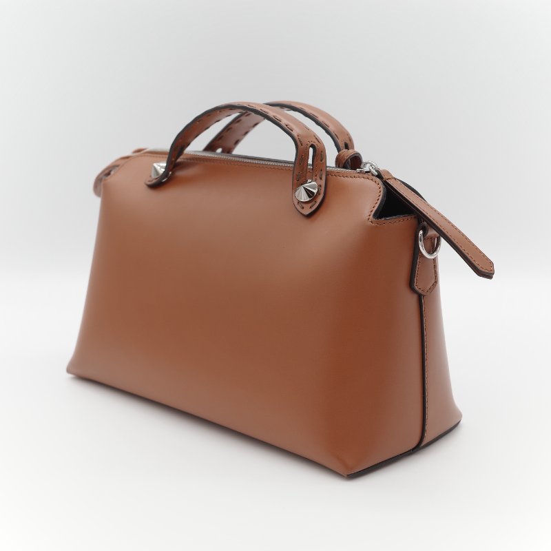 Fendi 芬迪 8BL 中型 By The Way 焦糖色 Logo 牛皮 波士頓包 手提包 斜挎包-4