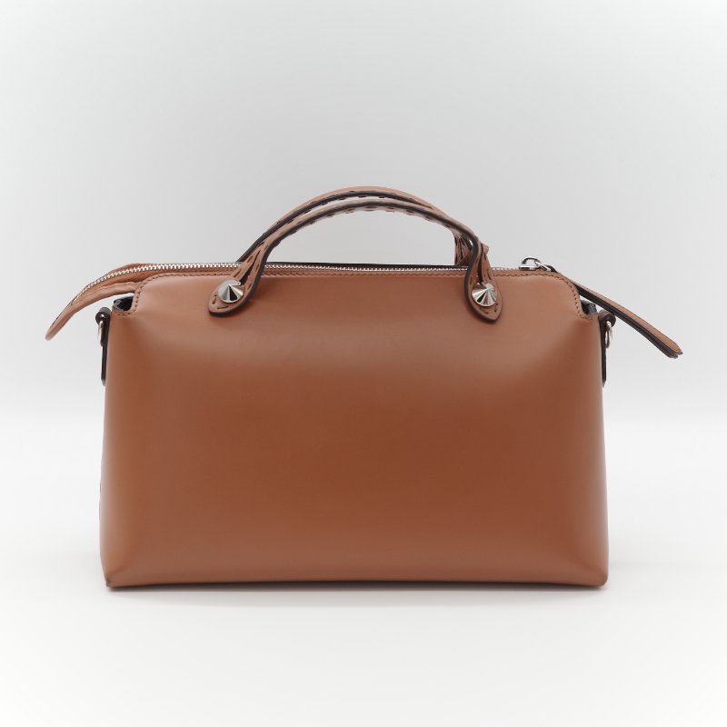 Fendi 芬迪 8BL 中型 By The Way 焦糖色 Logo 牛皮 波士頓包 手提包 斜挎包-5
