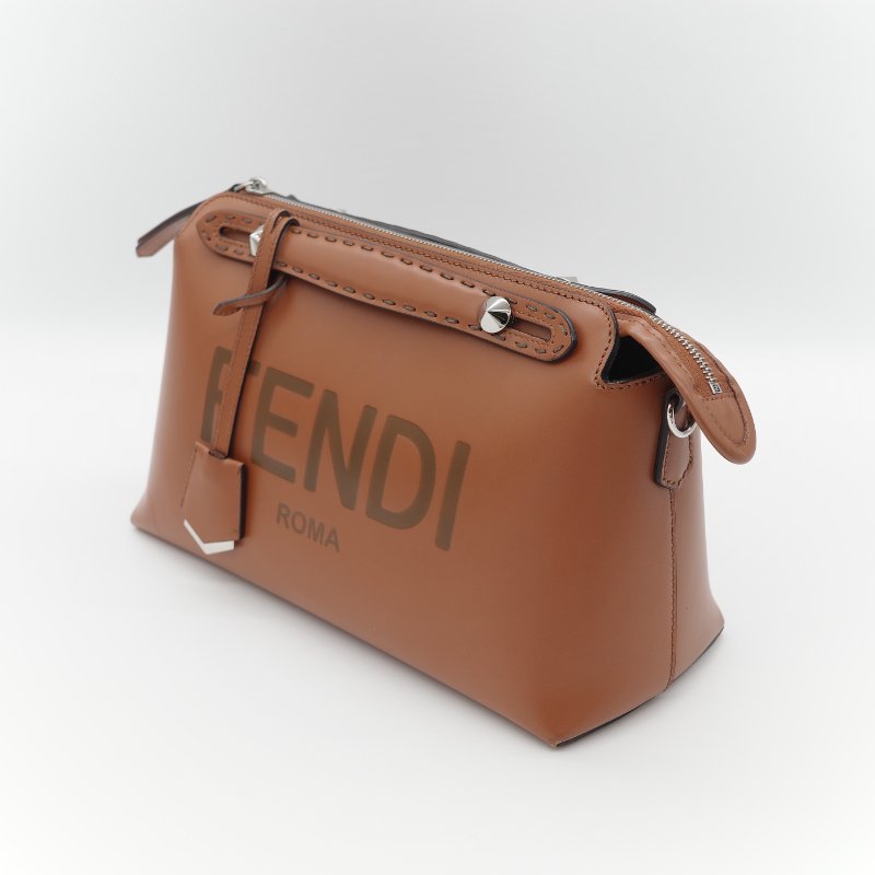 Fendi 芬迪 8BL 中型 By The Way 焦糖色 Logo 牛皮 波士頓包 手提包 斜挎包-8