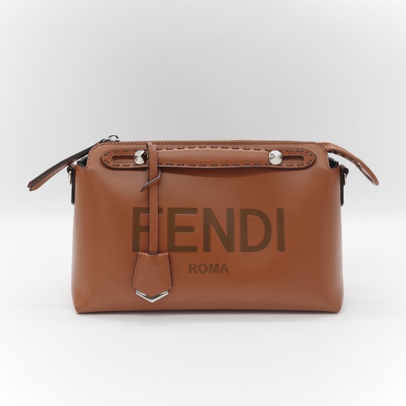 Fendi 芬迪 8BL 中型 By The Way 焦糖色 Logo 牛皮 波士頓包 手提包 斜挎包-9
