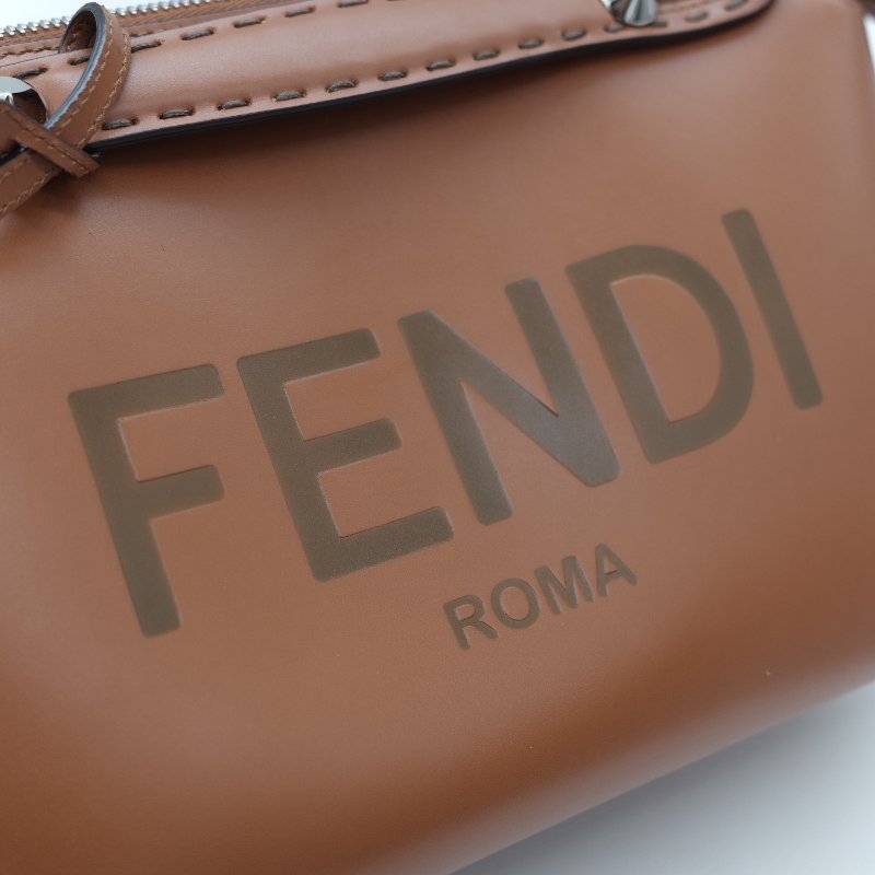 Fendi 芬迪 8BL 中型 By The Way 焦糖色 Logo 牛皮 波士頓包 手提包 斜挎包-21