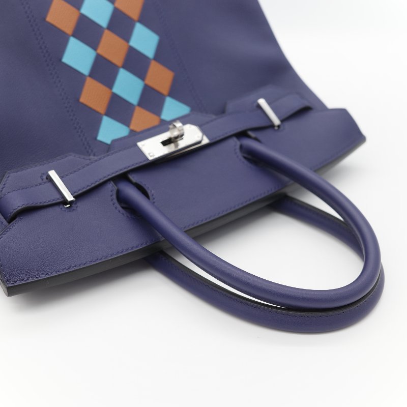 全套全配♥️ Hermès 愛馬仕 限量款 Birkin 30 菱格紋 編織皮革 Epsom皮 銀扣 手提 柏金包 D 刻-8