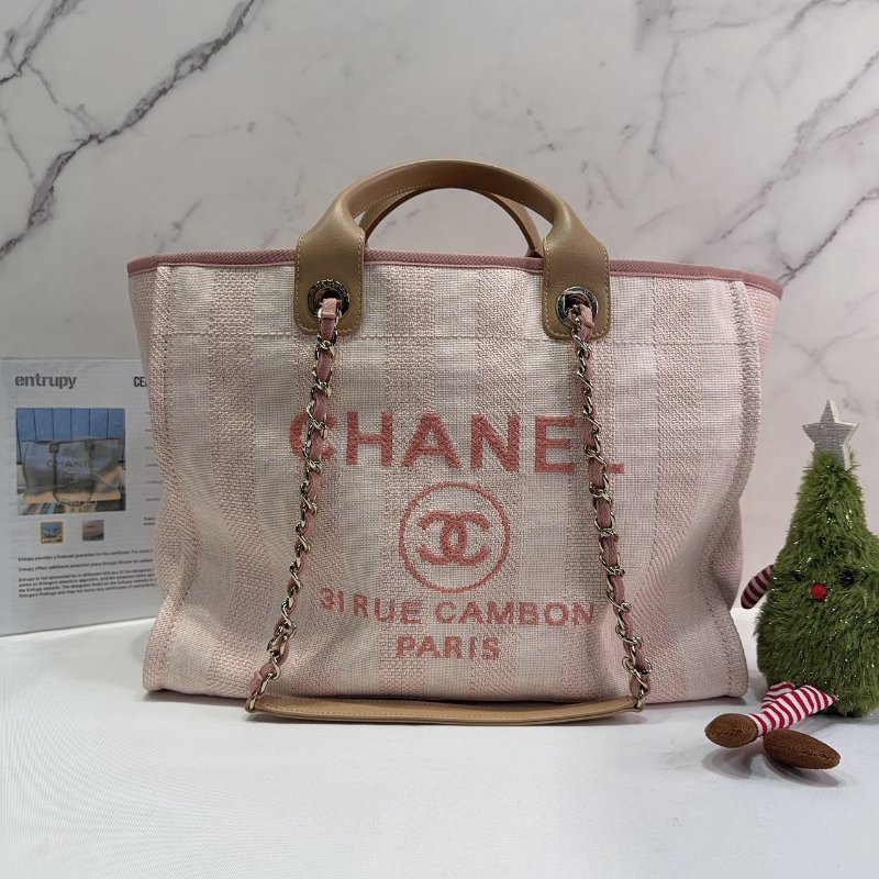 CHANEL Deauville 粉色沙灘托特包-0