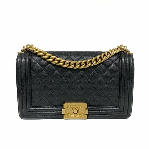 △ Chanel 香奈兒 Black Caviar Skin Gold Tone Metal Boy 25 Chain Shoulder Bag No.27 A67086 黑色粒紋小牛皮金色金屬鎖鏈肩背袋No.27 - 267005391