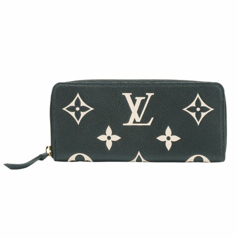 Louis Vuitton Clemence 牛皮壓紋拉鍊長夾(M82338-黑/奶油色)