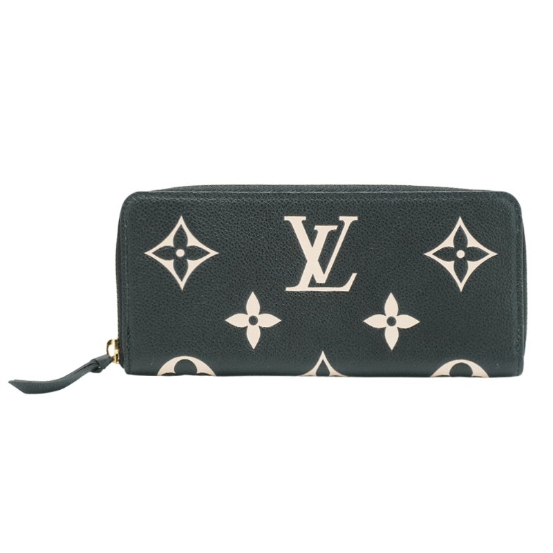 Louis Vuitton Clemence 牛皮壓紋拉鍊長夾(M82338-黑/奶油色)-0