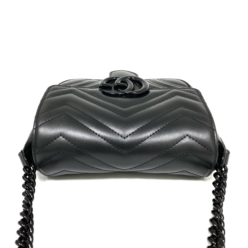 △ Gucci 古馳 Black Calfskin GG Marmont Square Chain Shoulder Bag 739681 黑色小牛皮鎖鏈肩背袋 - 267004724-6
