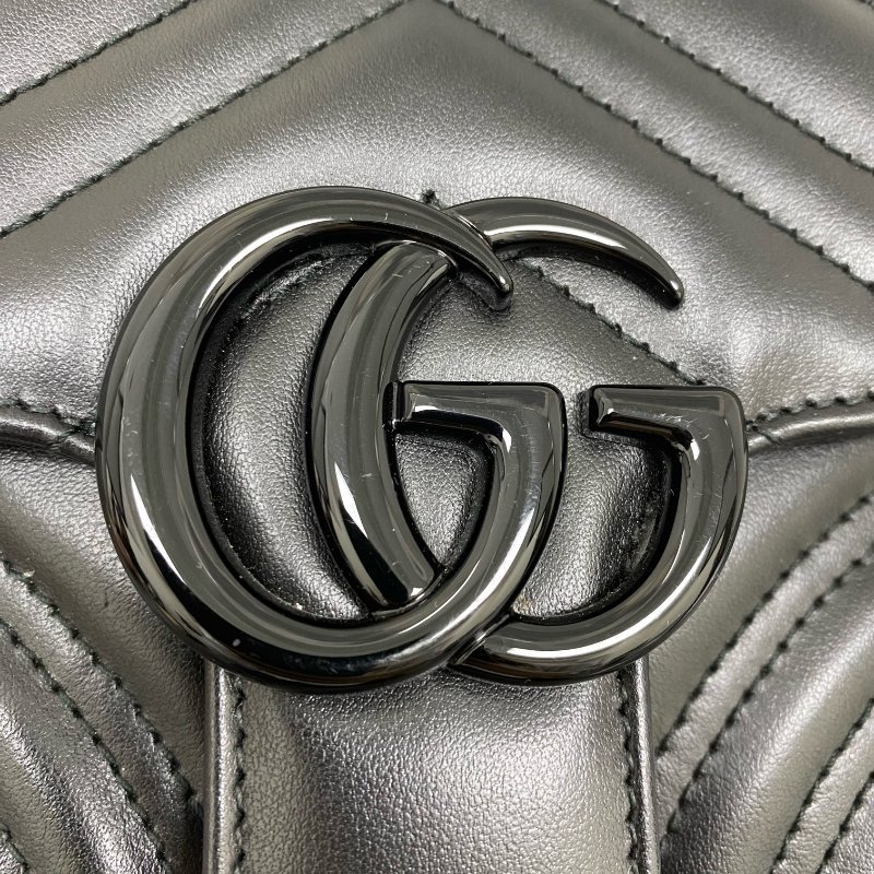 △ Gucci 古馳 Black Calfskin GG Marmont Square Chain Shoulder Bag 739681 黑色小牛皮鎖鏈肩背袋 - 267004724-12