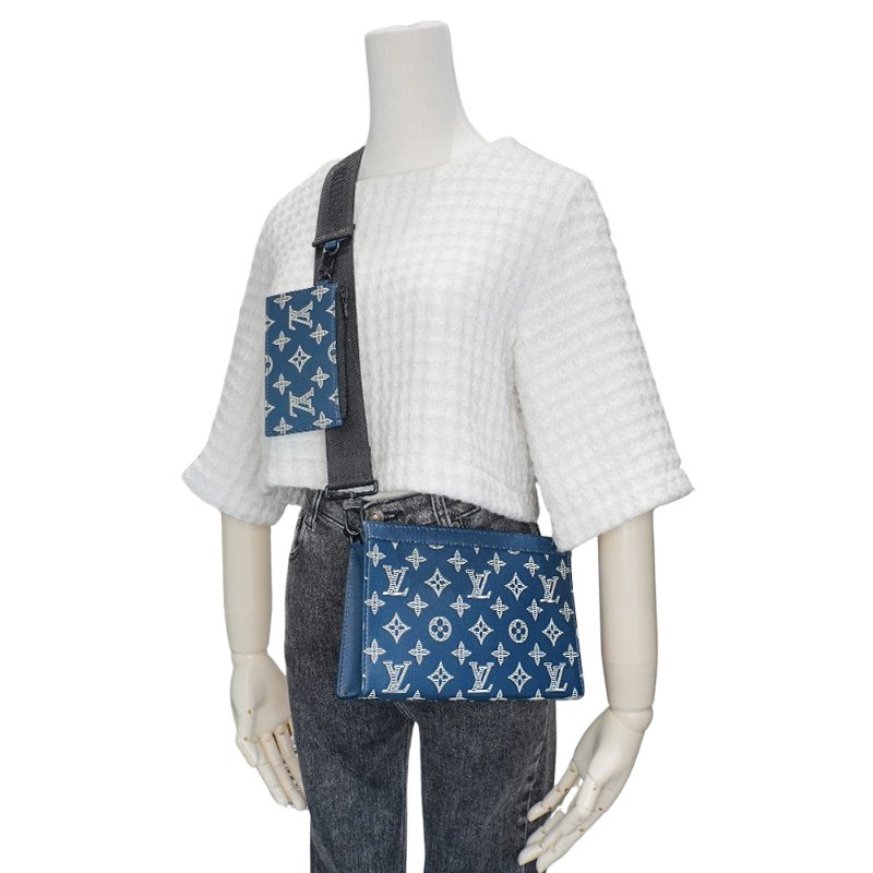 Louis Vuitton Gaston 壓紋牛皮二合一斜背包(M83384-藍)-5