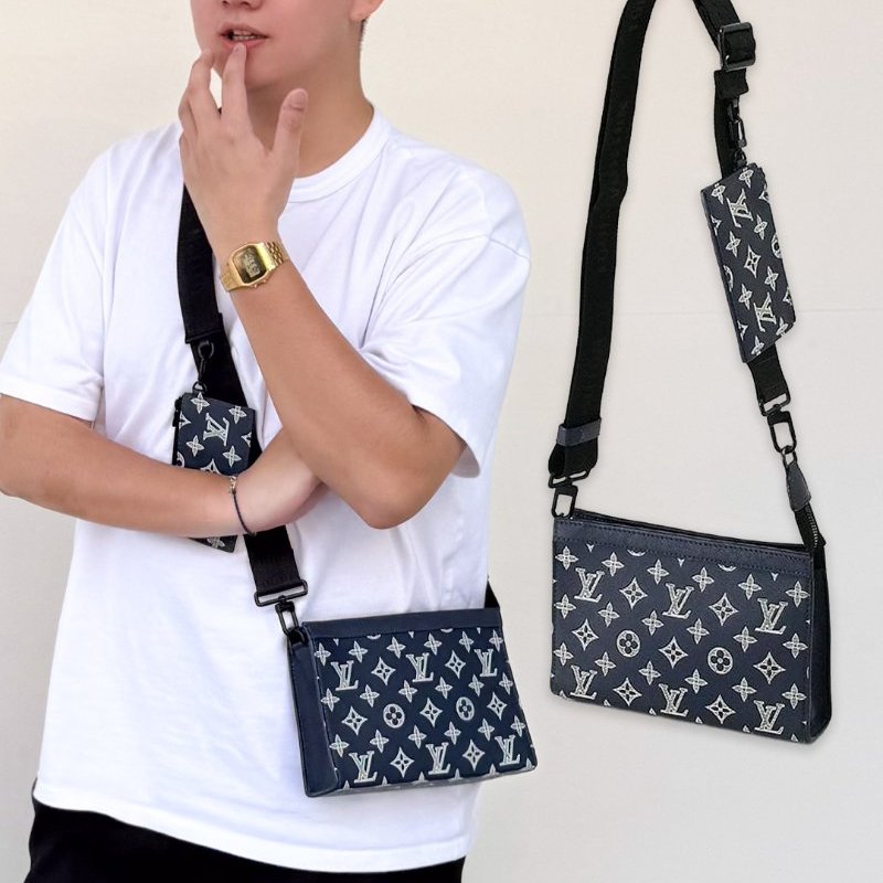 Louis Vuitton Gaston 壓紋牛皮二合一斜背包(M83384-藍)-0