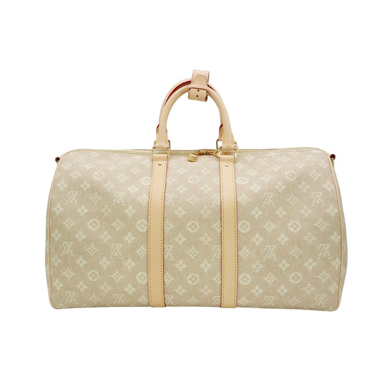Louis Vuitton Keepall 45 貓咪吊牌丹寧布拚牛皮二用斜背包(M25787-米)-2