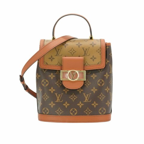Louis Vuitton Dauphine 帆布金釦後背包(M45142-咖)