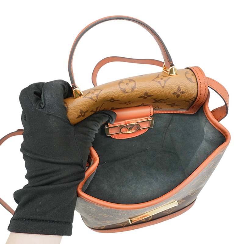 Louis Vuitton Dauphine 帆布金釦後背包(M45142-咖)-4