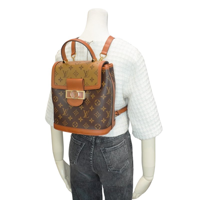 Louis Vuitton Dauphine 帆布金釦後背包(M45142-咖)-5