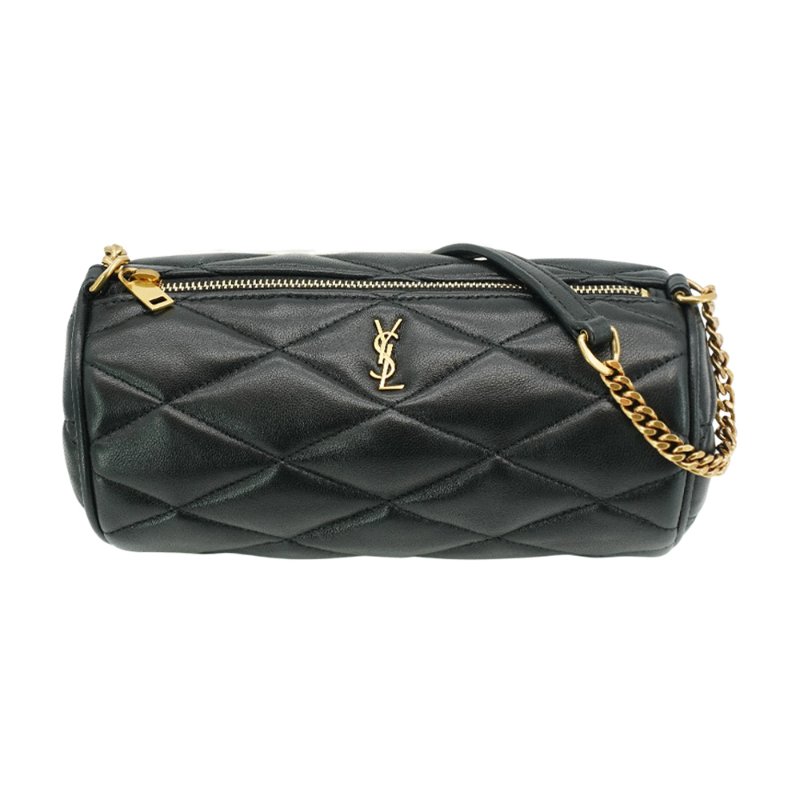 YSL 展示品 Sade Tube 菱格羊皮鍊帶肩背圓桶包(黑)-1