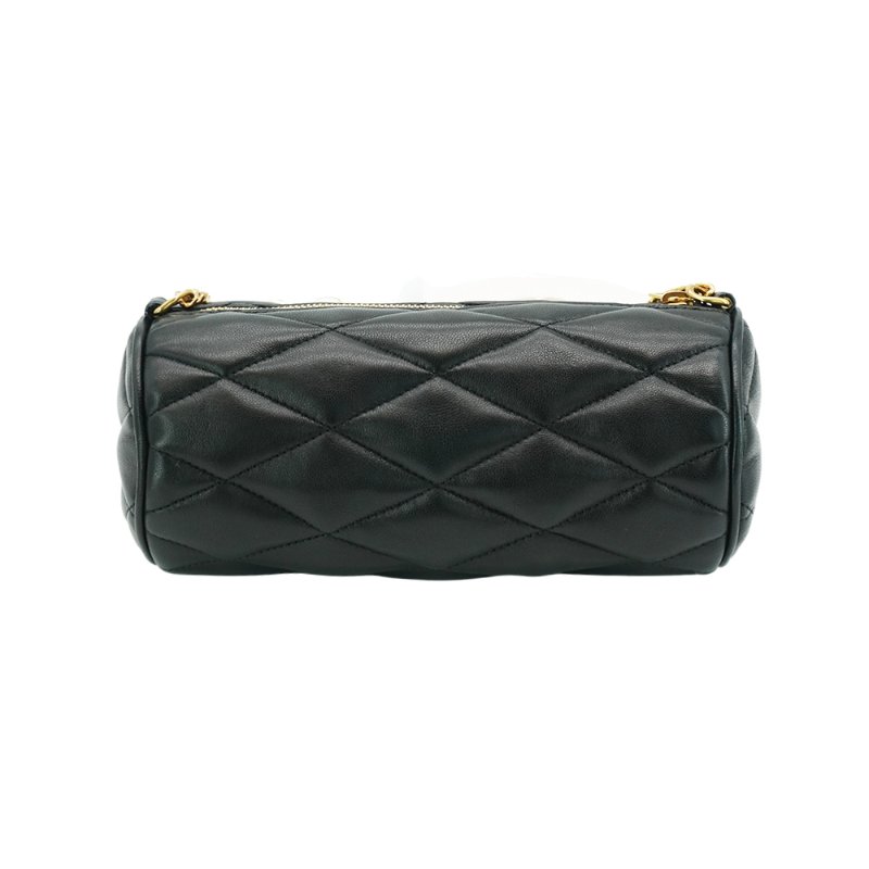 YSL 展示品 Sade Tube 菱格羊皮鍊帶肩背圓桶包(黑)-3