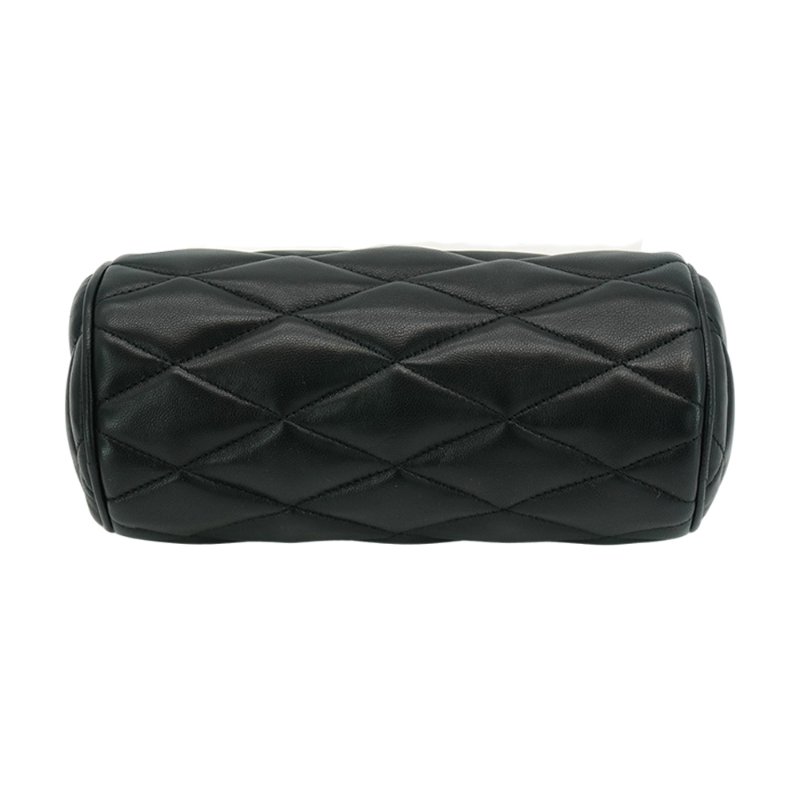 YSL 展示品 Sade Tube 菱格羊皮鍊帶肩背圓桶包(黑)-4