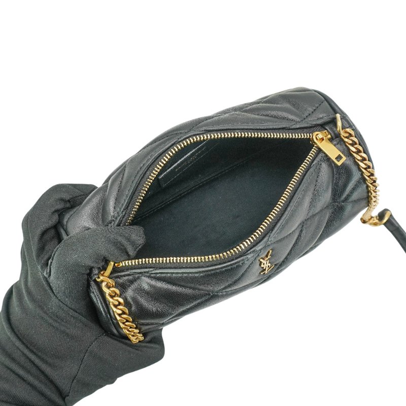 YSL 展示品 Sade Tube 菱格羊皮鍊帶肩背圓桶包(黑)-5