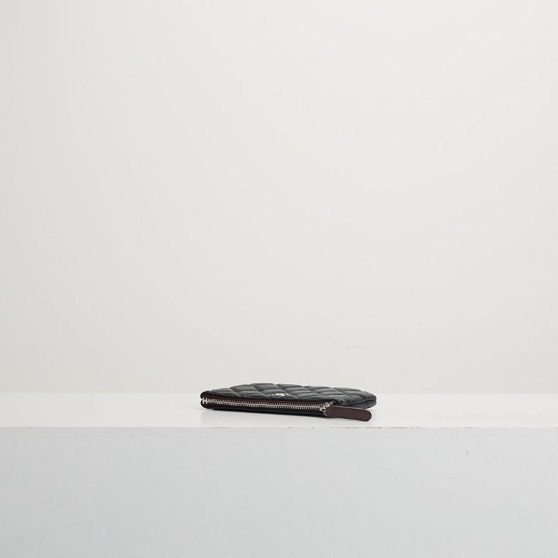 二手Chanel 一字拉鍊零錢包/黑銀牛-3