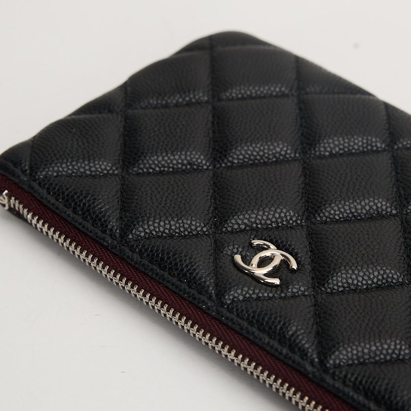 二手Chanel 一字拉鍊零錢包/黑銀牛-4