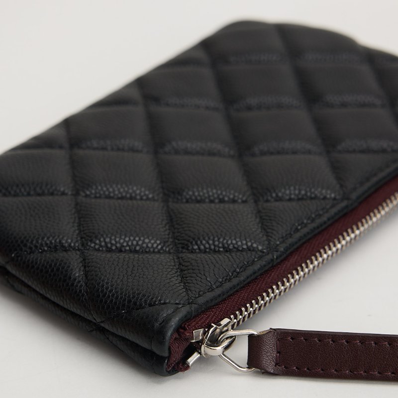 二手Chanel 一字拉鍊零錢包/黑銀牛-6