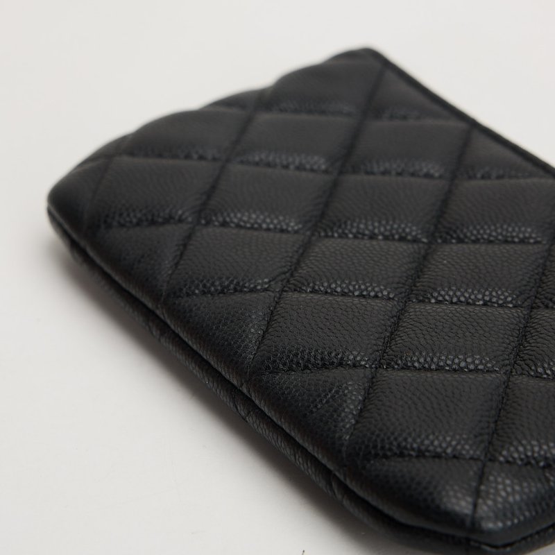 二手Chanel 一字拉鍊零錢包/黑銀牛-7