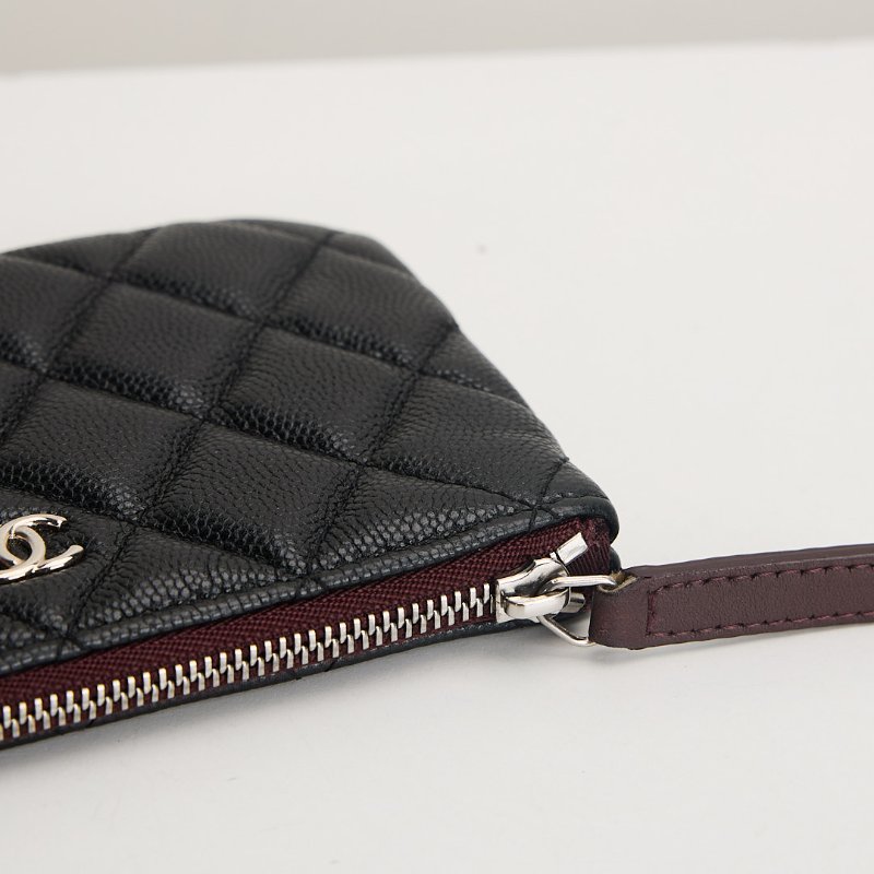 二手Chanel 一字拉鍊零錢包/黑銀牛-10